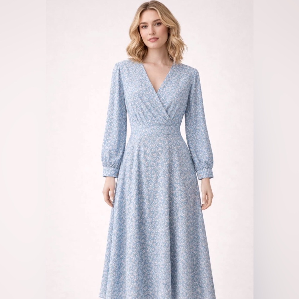Floral Blue Cinderella Wrap Dress